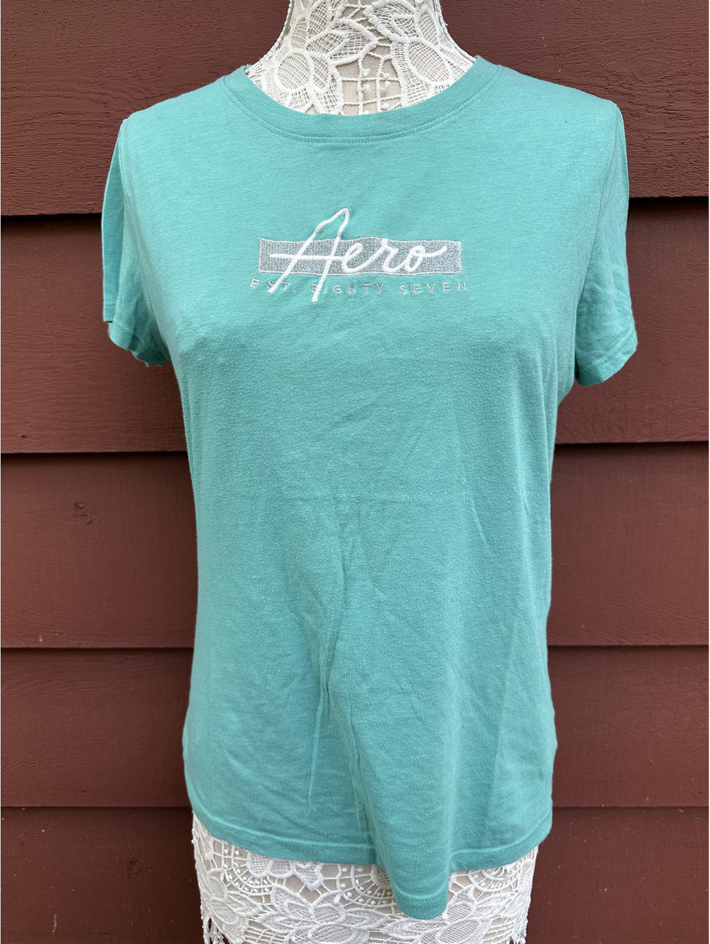 Aéropostale Classic Crew Neck Turquoise Logo Tee Casual Streetwear Minimalist